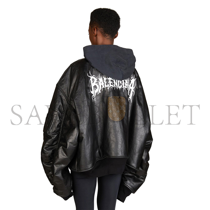 BALENCIAGA WOMEN'S BLACK OVERSIZED LEATHER BOMBER JACKET 768772TOS171000